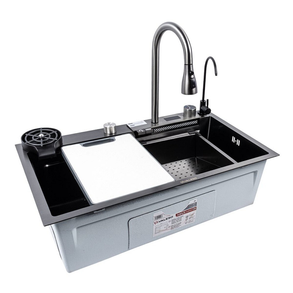 Кухонна мийка VALESO Handmade "Водоспад" 75*45G PVD чорний декор Коломия - фото 1