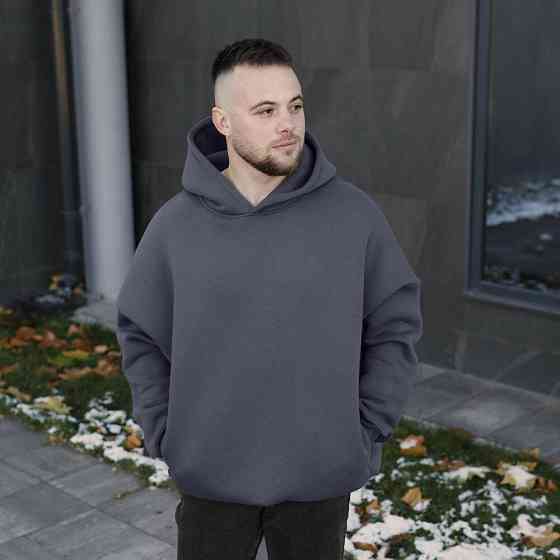 Темно-серое мужское худи оверсайз Pobedov Urbanist. Универсальный размер. Мужское зимнее худи Киев