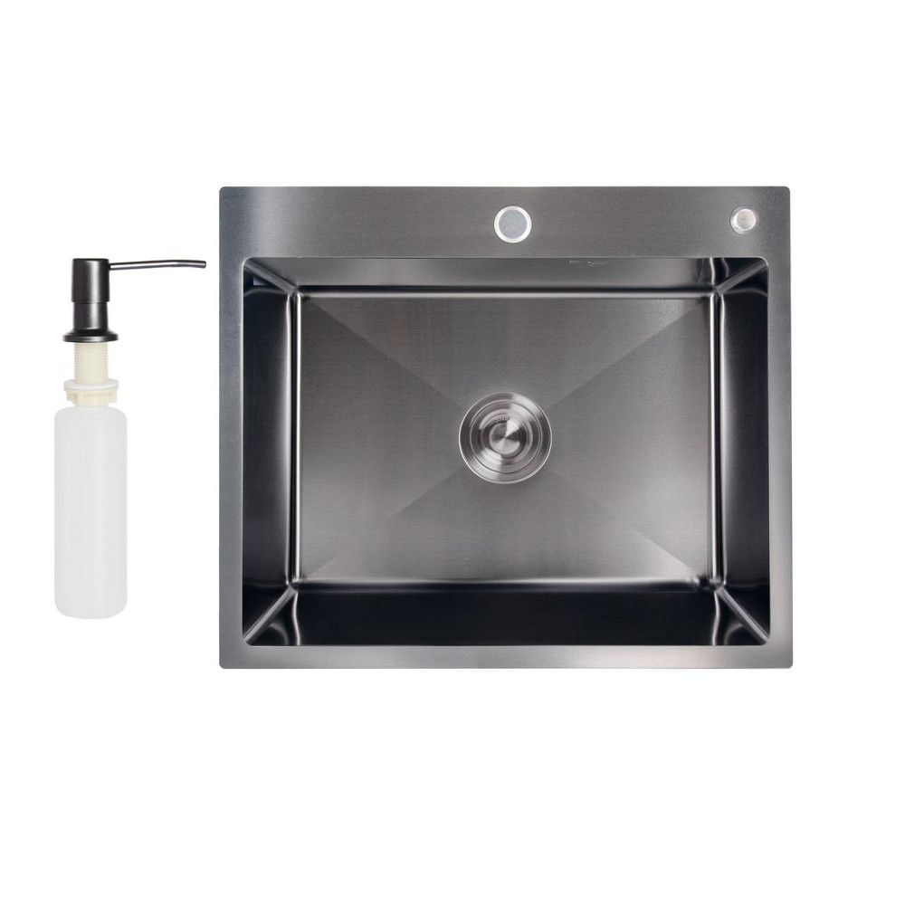 Мийка для кухні інтегрована Lidz Handmade H6050B (LDH6050BPVD43621) Brushed Black PVD 3,0/1,0 мм Київ - фото 1