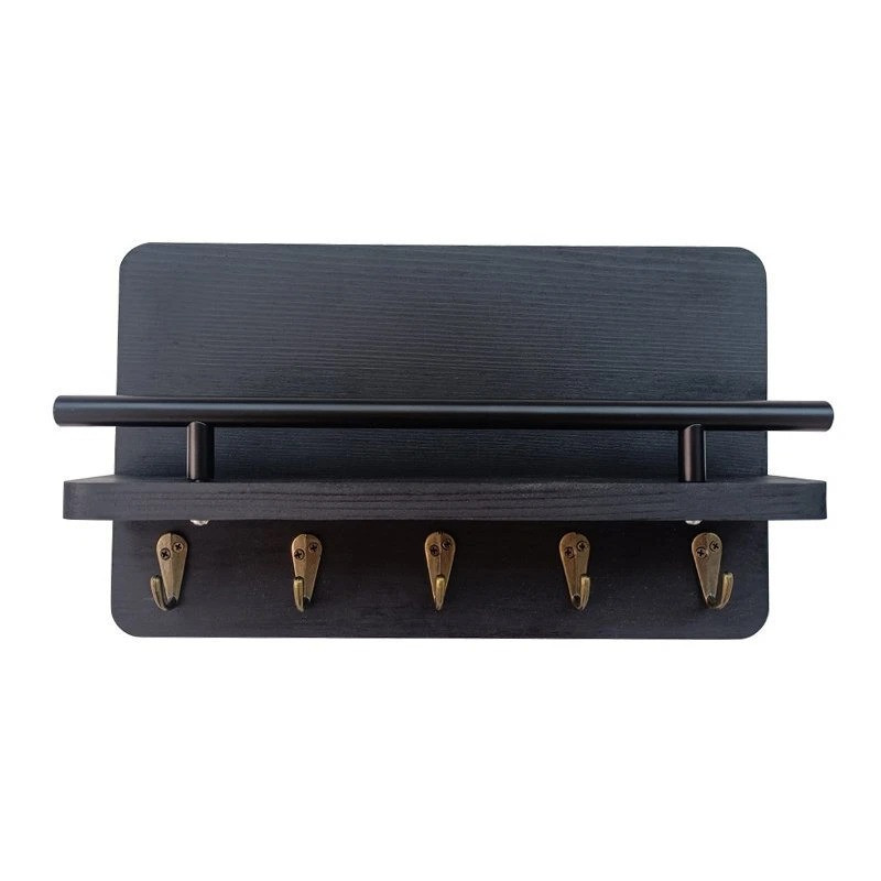 Полиця підвісна для зберігання дрібниць та аксесуарів, дерев'яна, для кухні, передпокою, ванної кімнати, 5 гачків, 30х18х7,5 см, Кам'янець-Подільський - фото 2