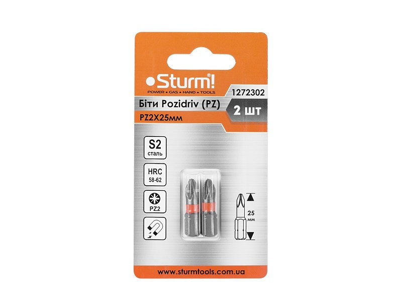 Биты S2 PZ2x25 мм, 2шт Sturm 1272302 (читать описание) Ровно - изображение 1