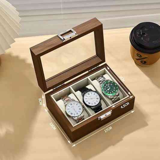 Шкатулка для хранения часов органайзер на 3 отделения деревянная с прозрачным окном,футляр органайзер для наручных часов Каменец-Подольский