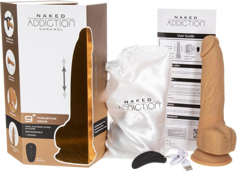 Фалоімітатор з пульсацією Naked ADDICTION Dominic 9″ Caramel, пульт ДК, діаметр 4,2 см Sex Aura Київ - фото 6
