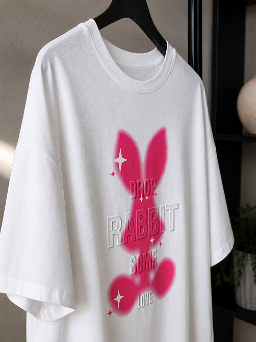 Футболка женская YIGOU 17 RABBIT oversize удлиненная с принтом кролик one size, белый, one size Киев - изображение 14