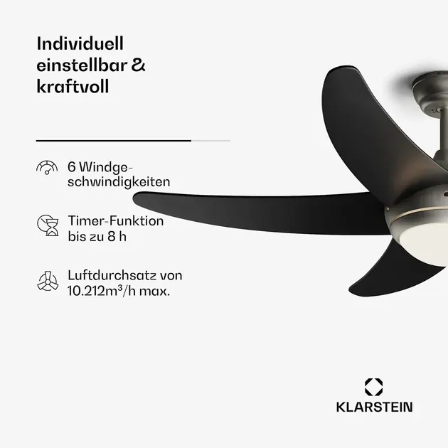 Уцінка Люстра-вентилятор стельовий Klarstein Bolero Smart 132 см, 55 Вт, Wi-Fi, пульт ДК, 6 швидкостей, E27 Київ - фото 10