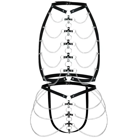 Набір портупея + трусики зі шкіри з ланцюжками Art of Sex - Cross, розмір XS-M, колір чорний Львов