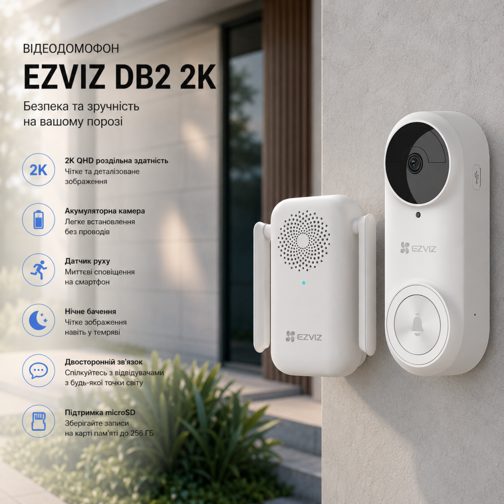 Відеодомофон EZVIZ DB2 2K з акумуляторною камерою, Wi-Fi дзвінком, датчиком руху, нічним баченням та підтримкою SD Київ - фото 9