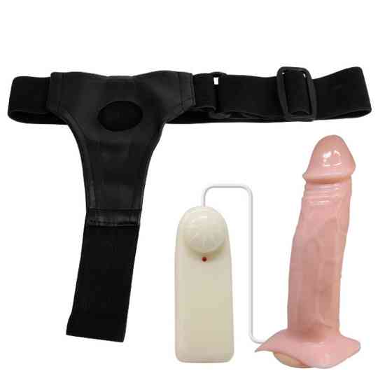 Страпон порожнистий (фалопротез) з вібрацією Baile Vibrating Strap On, беж, 19 × 4 см Sex Aura Київ