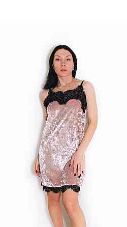 Женская ночная рубашка из мраморного велюра Бежевый S Харьков