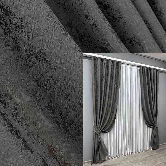 Комплект готовых штор VR-Textil Лен мрамор Pavliani № 1667ш Графитовый 200х270 см 2 шт (32-284) Киев