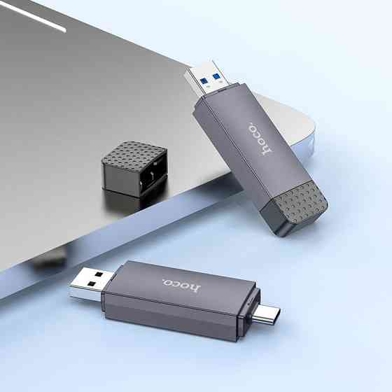 Кардрідер HOCO HB45 Spirit 2-in-1 USB/Type-C 2.0 card reader Metal Gray Одеса