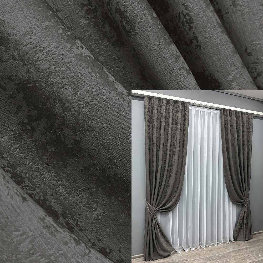 Комплект готових штор VR-Textil Жакард Sultan № 1723ш Графітовий 100х290 см 2 шт (31-925) Киев - изображение 1
