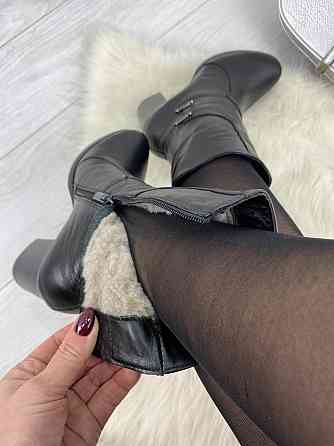 Черевики жіночі ARLETT чорні натуральна шкіра зима каблук 7см висота 16см (2884) Коломыя