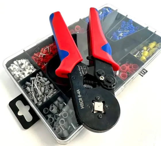 Кримпер 4 кулачка (HSC8-4A) / клещи обжимные + набор наконечников – 1200 шт в кейсе Коломия