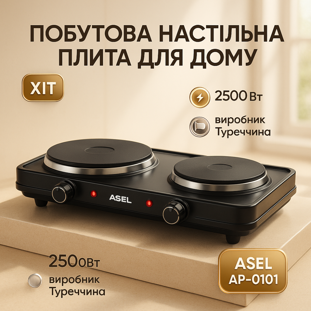 Надежная настольная плита для дома ASEL AP-0101 2500Вт, Бытовая плита настольная, Мини-плита для дома ZU-20 Львов - изображение 3