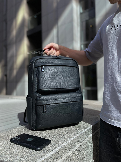 Чоловічий рюкзак для ноутбука та поїздок з натуральної шкіри 40х30х16, сумка наплічна Tiding Bag, чорна Кам'янське - фото 16