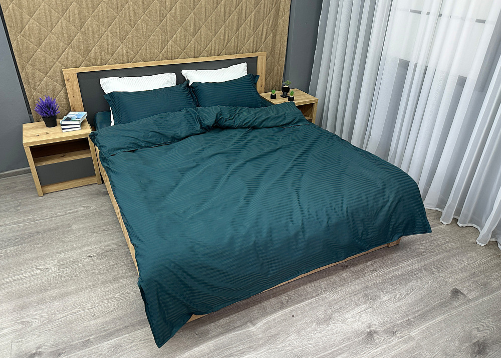 Комплект постельного белья Страйп-сатин Двуспальный 180х220 с простыней на резинке Мурена (88-165) Киев - изображение 3