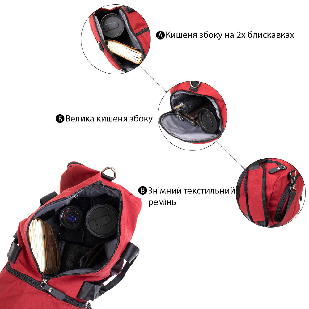 Спортивна сумка текстильна Малинова (Vintage) Київ - фото 8