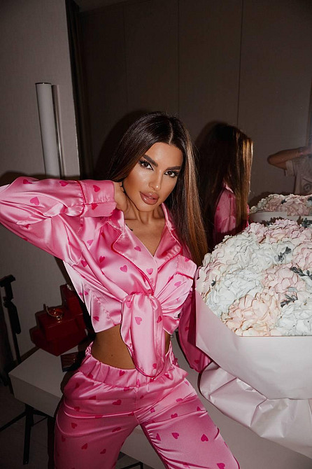 Женская пижама двойка с сердечками из шелка армани. Малиновый, 48/50 Одесса - изображение 5