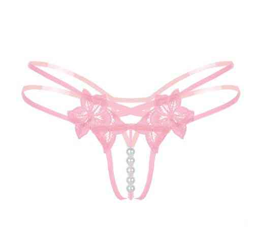 Еротичні трусики світло-рожеві з розрізом та перлинами - розмір універсальний (на резинці) Київ
