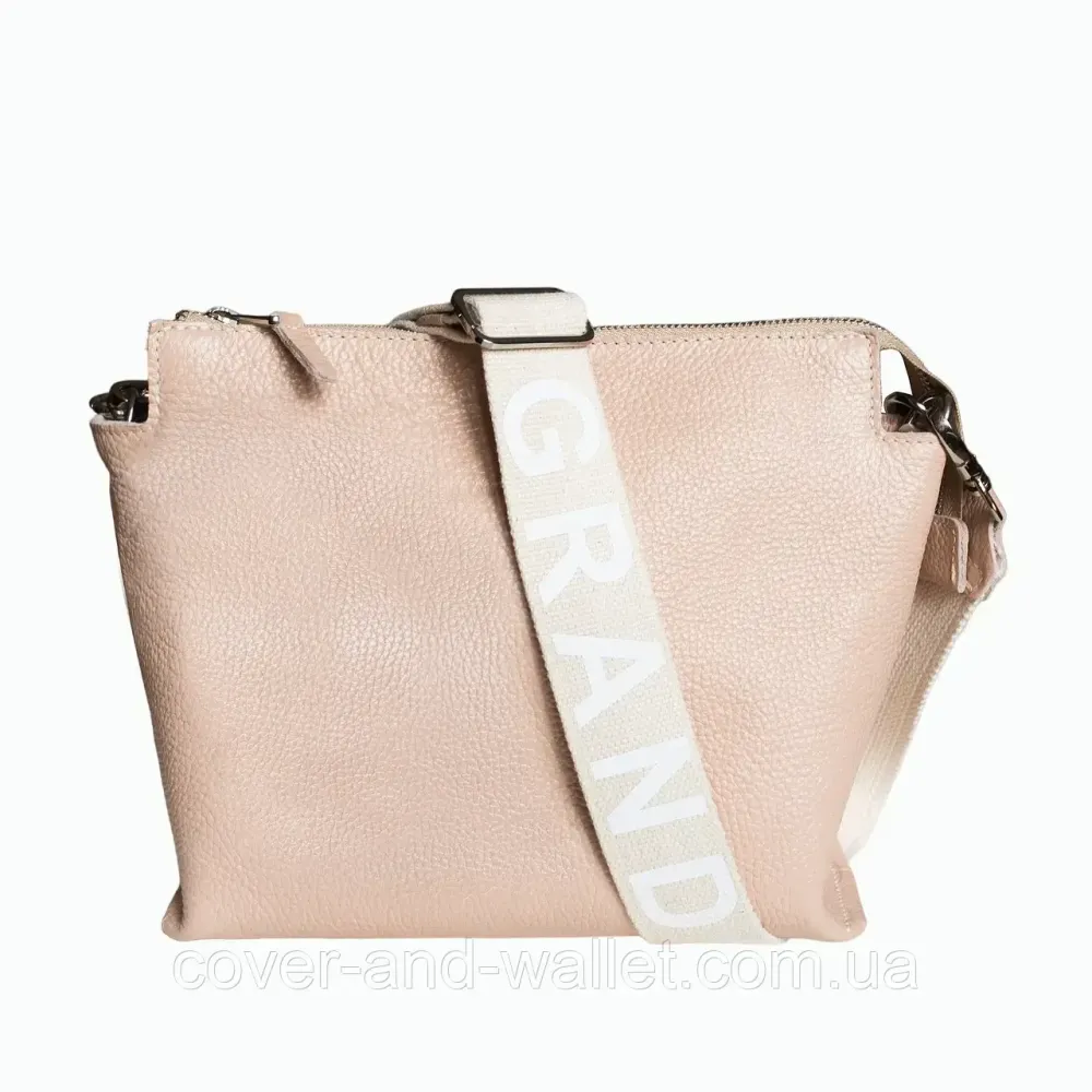 Красива жіноча сумка-трапеція з натуральної шкіри бежевого кольору Grande Pelle 746743 Київ - фото 2