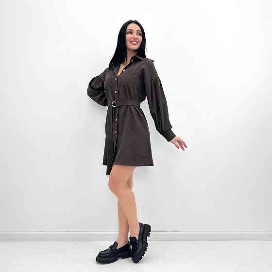 Вельветовое платье с широкими рукавами Margo 42-44, Трехнитка начес, Шоколадный Киев