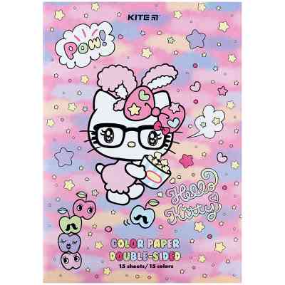 Цветная бумага Kite А4 двухсторонняя Hello Kitty 15л/15 цв (HK24-250) Винница