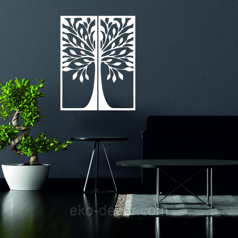 Декоративное настенное 3D Панно «Дерево» Декор на стену с объемом 50*39 см (2 шт), Белый Киев - изображение 2