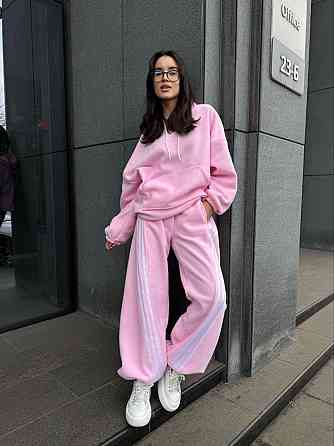 Женский теплый костюм двойка с лампасами из турецкого флиса Розовый, 46/48 Одесса