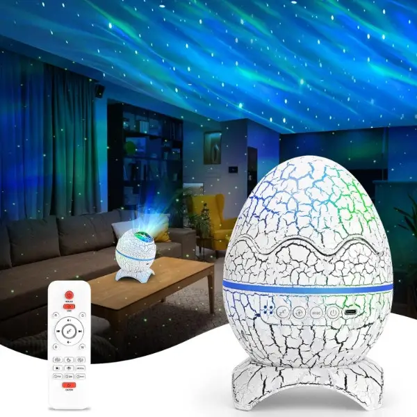 Нічник-проектор зоряного неба Динозаврове яйце K850 White: 21 режим, Bluetooth-колонки, білий шум, пульт ДК Київ - фото 3