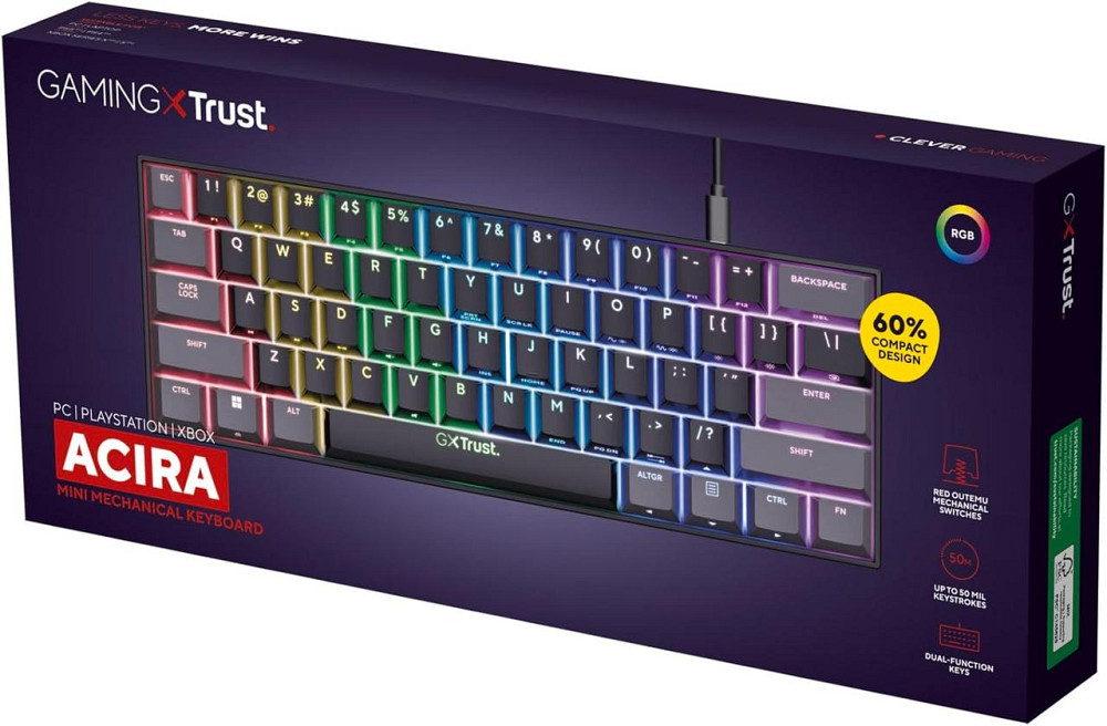 Механическая игровая клавиатура Trust GXT 867 Acira 60% с RGB подсветкой, компактная, UK раскладка, Outemu Red Киев - изображение 10