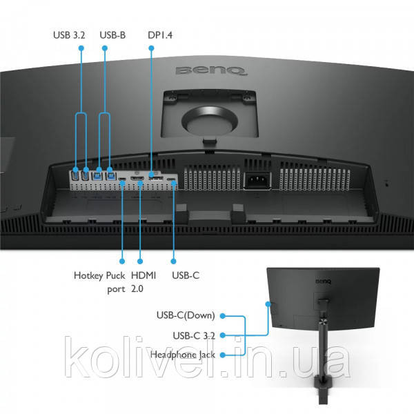 TFT 31.5" BenQ PD3205UA, IPS, 4K UHD, 99% sRGB, HDMI, DP, USB-С, USB-hub, HAS, колонки, темно- сірий Київ - фото 5