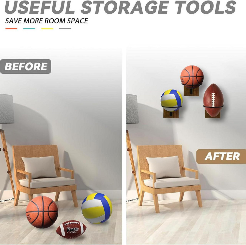 Держатель для мяча универсальный Wall Ball Holder черный деревянный с крюком для баскетбола футбола волейбола Киев - изображение 2