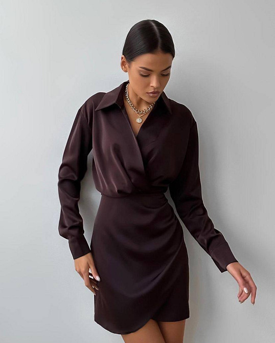 Женское привлекательное элегантное короткое платье double Шелк Армани Шоколад, 44/46 Одесса - изображение 7