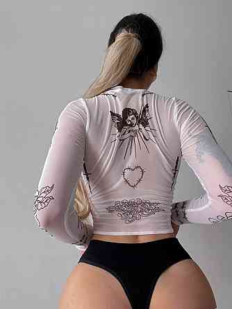 Жіночий трендовий топ-сітка з імітацією татуювань Одеса