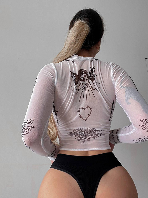 Жіночий трендовий топ-сітка з імітацією татуювань Одеса - фото 2