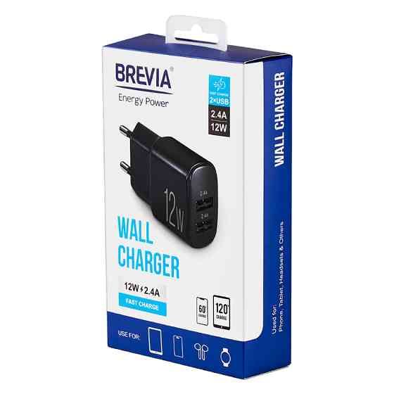 Сетевое зарядное устройство Brevia ePower 12W 2xUSB-A черный Львов