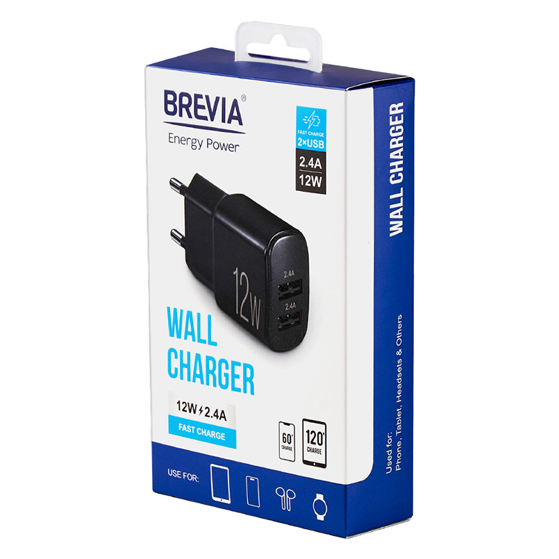 Сетевое зарядное устройство Brevia ePower 12W 2xUSB-A черный Львов - изображение 6