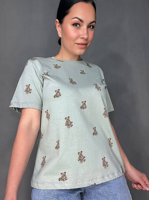 Футболка жіноча Pepper&mint CB24-35 ведмедики принт оливкова, оливковий, M Київ - фото 5