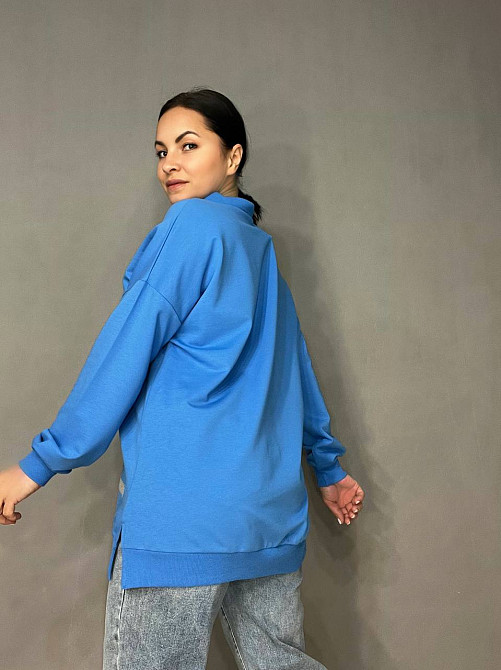 Свитшот женский My city 8054 удлиненный с воротничком разрезы по бокам оверсайз 48 , синий, 48 Киев - изображение 20