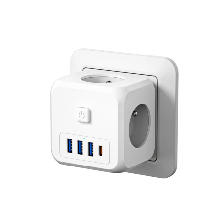 Мережевий фільтр 7в1 трійник, адаптер з вимикачем перехідник з USB Type-C і швидкою зарядкою, колір білий Кам'янець-Подільський