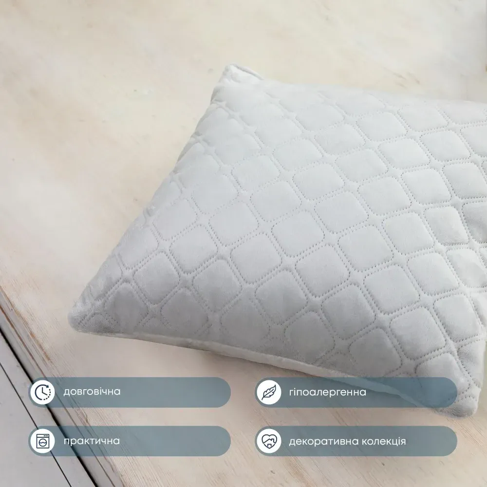 Декоративна подушка 40х40 ТЕП з велюру на крісло світло-сіра Одеса - фото 3