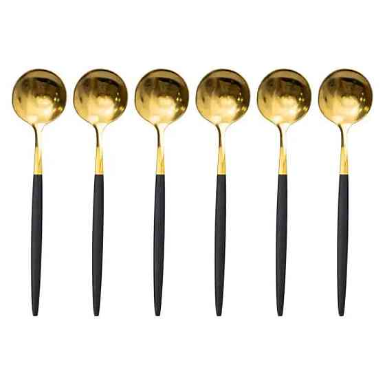 Yiwu Набір чайних ложок 6 штук чайні ложки з нержавіючої сталі 12.9 см Чорний з золотом HP-20-5 Київ