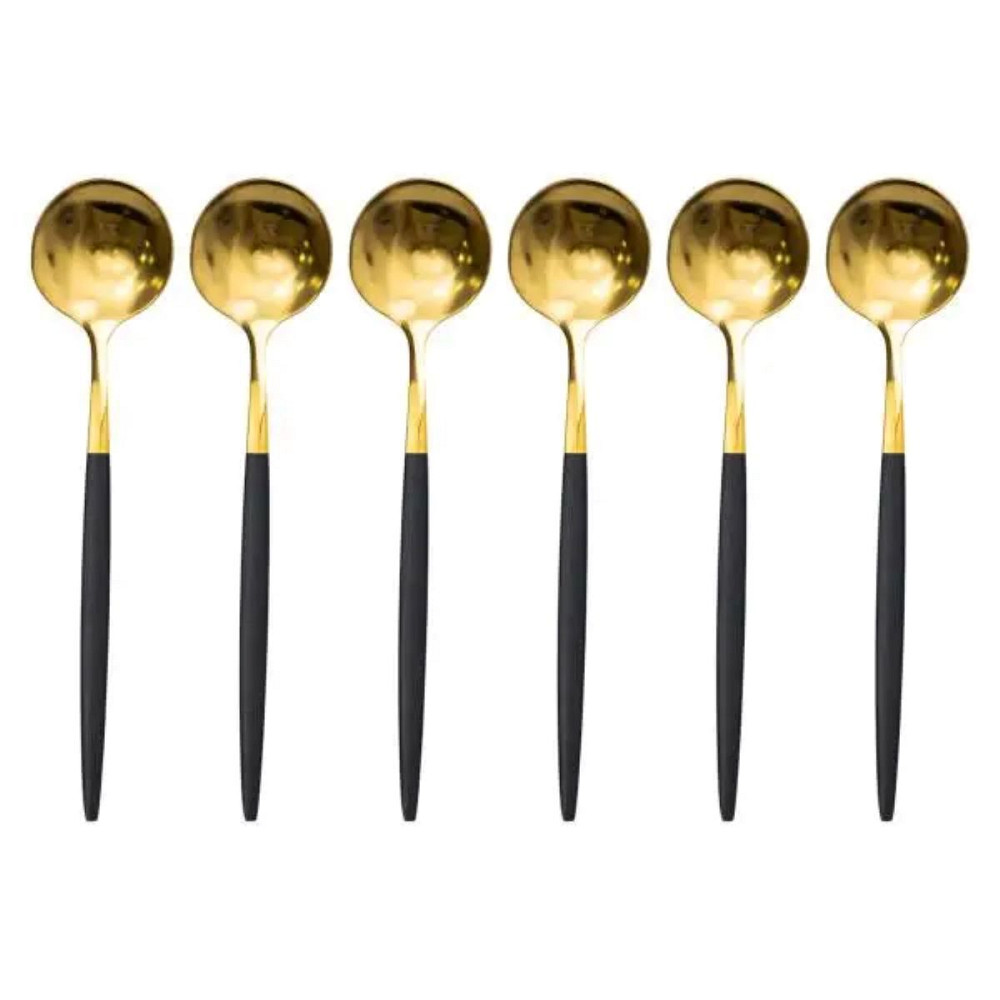 Yiwu Набір чайних ложок 6 штук чайні ложки з нержавіючої сталі 12.9 см Чорний з золотом HP-20-5 Київ - фото 1