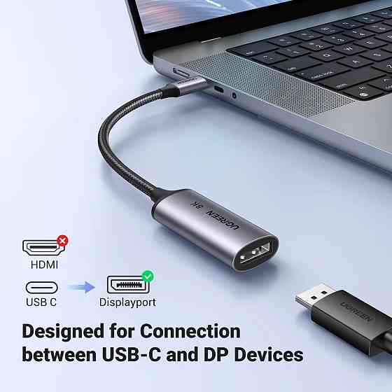 Перехідник USB 2.0 Type-C --> DisplayPort Thunderbolt 4 8k 60hz CM654 Ugreen сірий Вінниця