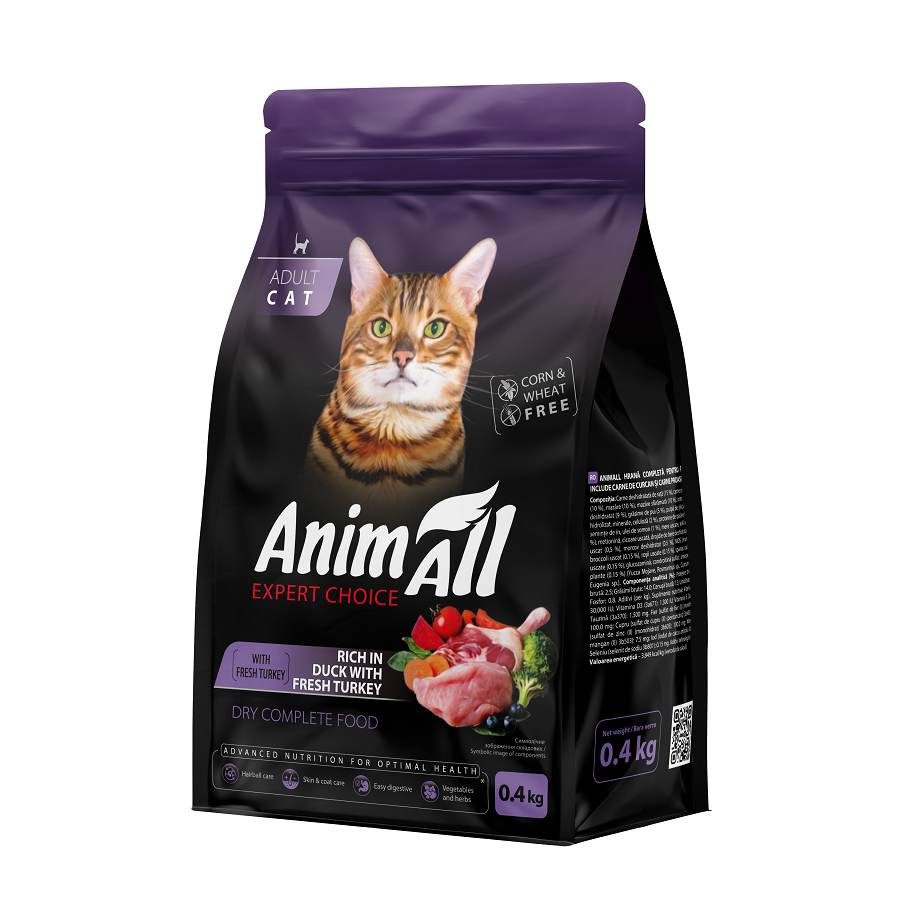 AnimAll АнимАлл Полнорационный сухой корм для взрослых кошек со свежей индейкой и уткой, 0,4кг Киев - изображение 1