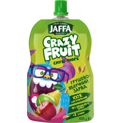 Дитяче пюре Jaffa Crazy Fruit Фруктовий десерт з груш і яблук перетертих зі злаками 100 г (4820192261999) Вінниця - фото 1