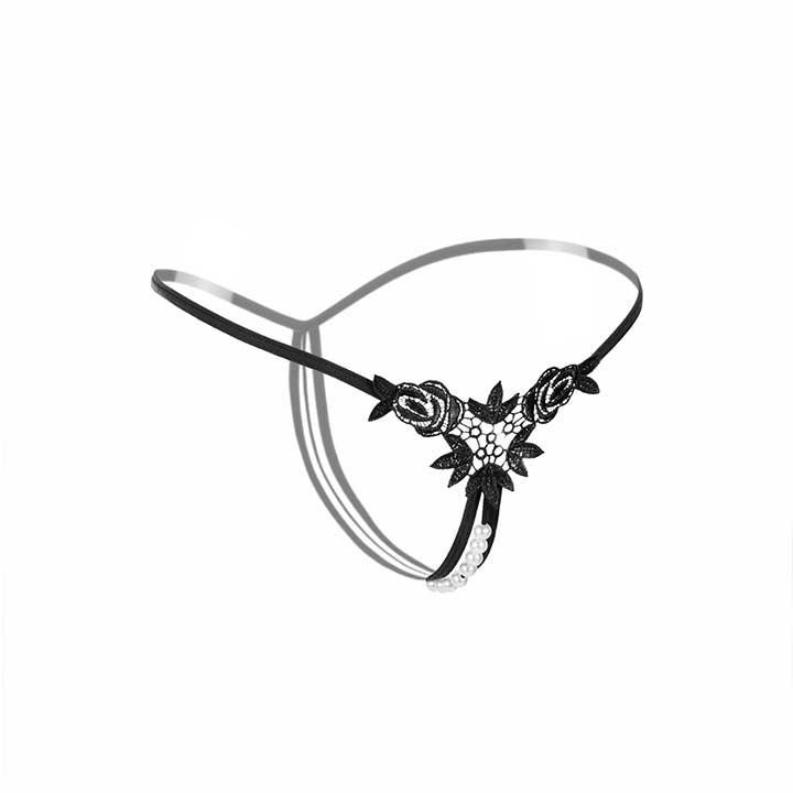 Стринги с бусинками и цветами - Чёрный - S/M – Эротическое бельё Винница - изображение 4