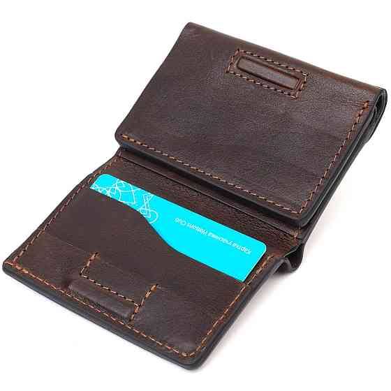 Зручний чоловічий гаманець у три складання GRANDE PELLE 16787 Темно-коричневий Київ