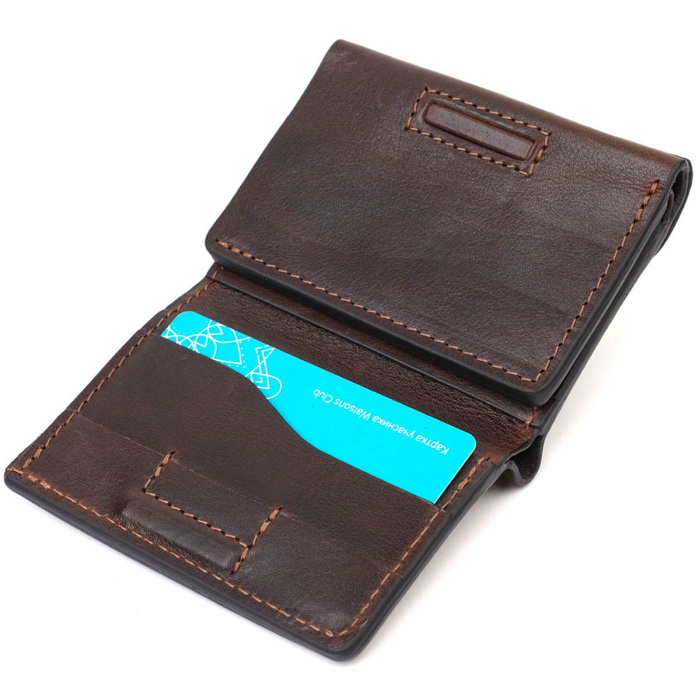 Зручний чоловічий гаманець у три складання GRANDE PELLE 16787 Темно-коричневий Київ - фото 5